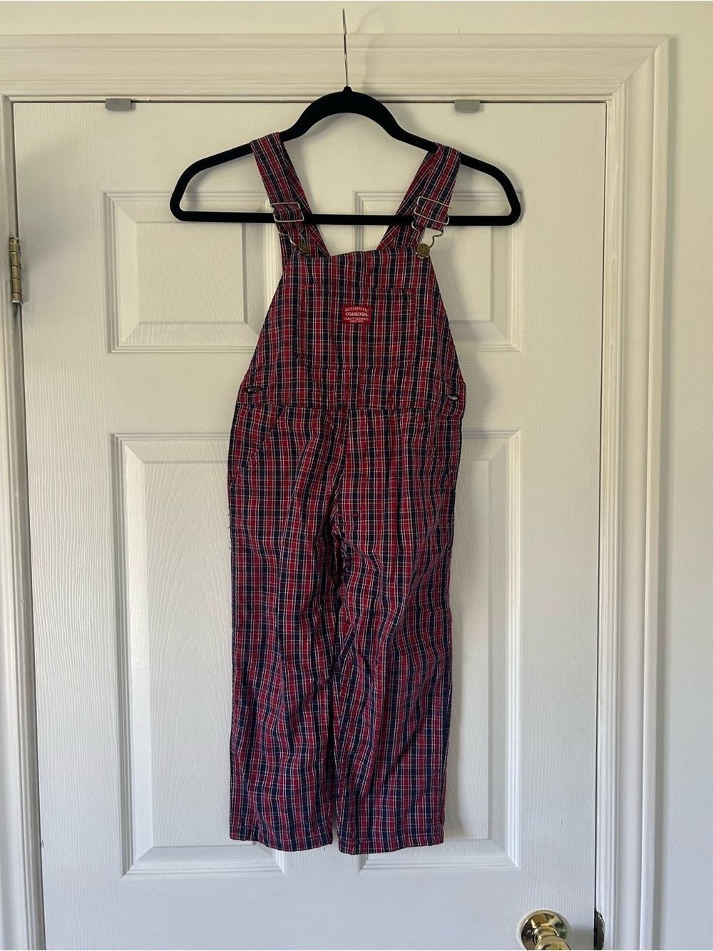 Vintage OshKosh B'gosh Red and Blue Plaid Kids Overalls
